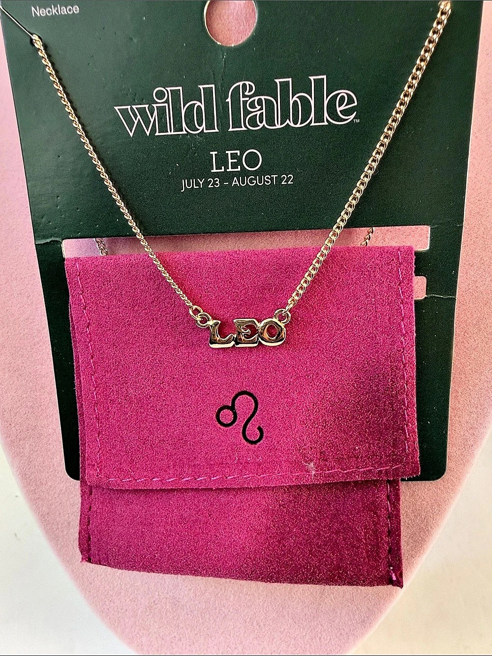 Wild Fable Leo Zodiac Pendant Necklace Gold & Pink Pouch